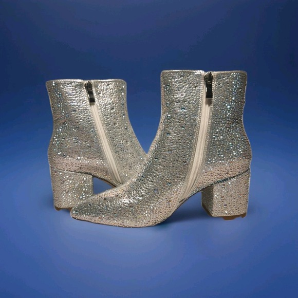 Wetkiss Shoes - New Women's White/Silver Iridescent Rhinestone Embellished Ankle Boots, Size 6.5